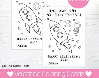 Rocket Valentine Coloring Pages, Rocket Valentine, Valentine's Day, Outspace Coloring, Printable Coloring Card, Instant Download, Digital