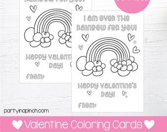 Rainbow Valentine Coloring Pages, Rainbow Valentine, Valentine's Day, Rainbow Coloring, Printable Coloring Card, Instant Download, Digital