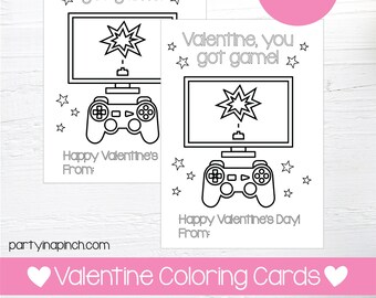 Video Game Valentine Coloring Pages, Video Game Valentine, Valentine's Day, Coloring, Printable Coloring Card, Instant Download, Digital