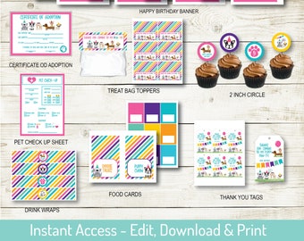 Puppy Party Editable Pack , Editable Party Pack, Puppy Birthday, Printable, Puppy Party, Dog Party Supplies, Girl Birthday, Puppy, Corjl
