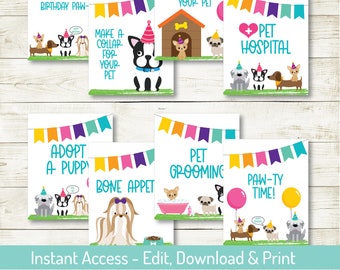 Puppy Party Editable Signs , Editable Party Signs, Puppy Birthday, Printable, Puppy Party, Dog Party Supplies, Girl Birthday, Puppy