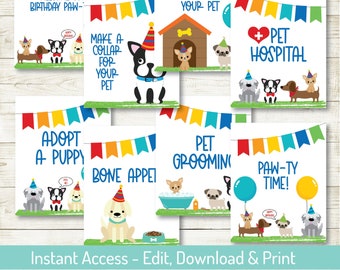 Puppy Party Editable Signs , Editable Party Signs, Puppy Birthday, Printable, Puppy Party, Dog Party Supplies, Boy Birthday, Puppy