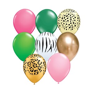 Jungle Pink Balloon Bouquet, Mix of 12 Latex Balloons, Animal Printed Balloons, Jungle Balloons, Jungle party