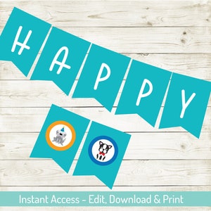 Puppy Happy Birthday Banner, Editable Banner, Printable, Puppy Party, Dog Party Supplies, Personalize with Corjl, Dog Party, Boy Birthday