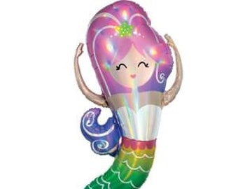 Giant MERMAID Iridescent Mylar Balloon, 41 Inch Mermaid  Balloon, Mermaid Birthday Party, Mermaid Party Decor, Mermaid Balloons