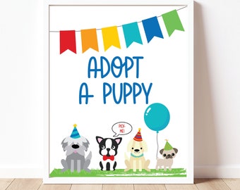 Adopt a Puppy Sign, Puppy Adoption, Puppy Birthday Sign, Puppy Birthday Party, Puppy sign, Instant Download, Printable, Digital, Boy