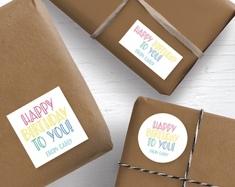Happy Birthday Personalized Stickers, Happy Birthday Stickers, 2.5" Stickers, Birthday Labels, Custom Birthday Label,  Birthday Gift Sticker