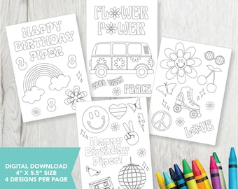 Editable Groovy Coloring Party Favors, Groovy Birthday Party, Printable, Retro Birthday Party, Coloring Favor, 70's Favor, Digital Download