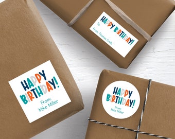 Happy Birthday Personalized Stickers, Happy Birthday Stickers, 2.5" Stickers, Birthday Labels, Custom Birthday Label,  Birthday Gift Sticker