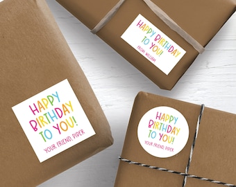 Happy Birthday Personalized Stickers, Happy Birthday Stickers, 2.5" Stickers, Birthday Labels, Custom Birthday Label,  Birthday Gift Sticker