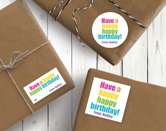 Happy Birthday Personalized Stickers, Happy Birthday Stickers, 2.5" Stickers, Birthday Labels, Custom Birthday Label,  Birthday Gift Sticker