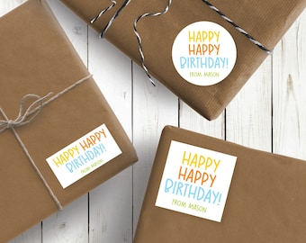 Happy Birthday Personalized Stickers, Happy Birthday Stickers, 2.5" Stickers, Birthday Labels, Custom Birthday Label,  Birthday Gift Sticker