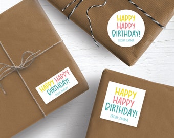 Happy Birthday Personalized Stickers, Happy Birthday Stickers, 2.5" Stickers, Birthday Labels, Custom Birthday Label,  Birthday Gift Sticker