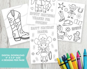 Editable Cowgirl Coloring Party Favors, Cowgirl Birthday Party, Printable, Western Birthday Party, Coloring Favor, Digital Download