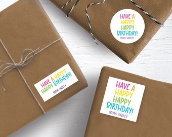 Happy Birthday Personalized Stickers, Happy Birthday Stickers, 2.5" Stickers, Birthday Labels, Custom Birthday Label,  Birthday Gift Sticker