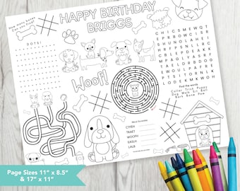 Editable Puppy Party Mat, Printable Birthday Coloring Page, Puppy Activity Sheet, Kids Coloring Page Printable File, Dog Coloring page, Dog