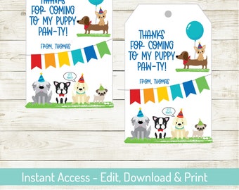 Puppy Party Tags , Editable Tag, Puppy Birthday Tag, Printable Tag, Puppy Party, Dog Party Supplies, Dog Party, Boy Birthday, Puppy Tags