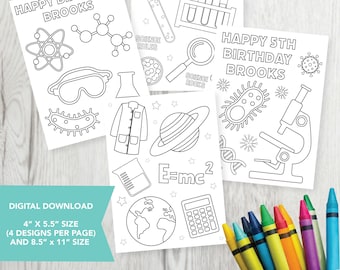 Editable  Science Coloring Party Favors, Science Birthday Party, Printable, Science Birthday Party, Coloring Favor, Digital Download,Dog