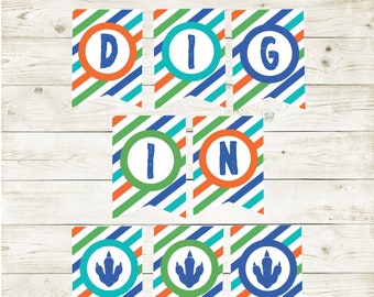 Dinosaur "DIG IN" Banner, EDITABLE, Dino Birthday Party, Dinosaur Party, Instant Download, Printable, Personalize with Corjl