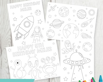Editable Space Coloring Party Favors, Outer Space Birthday Party, Printable, Coloring Favor, Space Coloring Sheet, Digital Download, Space