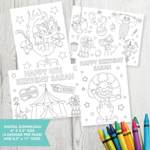 Editable Circus Coloring Party Favors, Circus Birthday Party, Printable, Circus Birthday Party, Coloring Favor, Circus, Digital Download