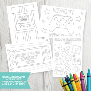 Editable Video Game Coloring Party Favors, Video Game Birthday Party, Printable, Coloring Favor, Video Game Coloring Sheet, Digital Download