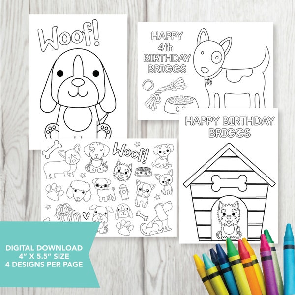 Editable Puppy Coloring Party Favors, Puppy Birthday Party, Printable, Dog Birthday Party, Coloring Favor, Puppy Favor, Digital Download,Dog