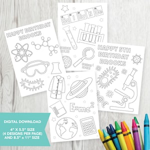 Editable  Science Coloring Party Favors, Science Birthday Party, Printable, Science Birthday Party, Coloring Favor, Digital Download,Dog