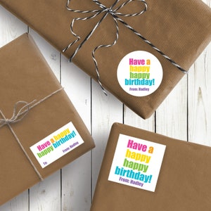 Happy Birthday Personalized Stickers, Happy Birthday Stickers, 2.5&quot; Stickers, Birthday Labels, Custom Birthday Label,  Birthday Gift Sticker