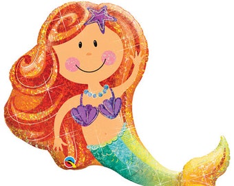 Mermaid Balloon ,Mermaid Party Decorations, 38" Mermaid Birthday Foil Mylar Balloo, Mermaid Birthday Party Decor