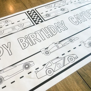 Race Car Coloring Table Runner, Race Cars Birthday Coloring Page, Cars Giant Coloring Poster, Party Decorations, Coloring Table Cloth, Cars