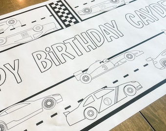 Race Car Coloring Table Runner, Race Cars Birthday Coloring Page, Cars Giant Coloring Poster, Party Decorations, Coloring Table Cloth, Cars