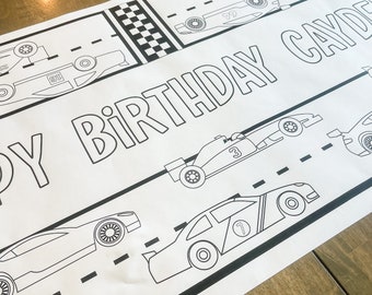 Race Car Coloring Table Runner, Race Cars Birthday Coloring Page, Cars Giant Coloring Poster, Party Decorations, Coloring Table Cloth, Cars