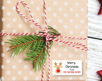 Personalized Christmas Reindeer Gift Stickers, Christmas Stickers, Christmas Favors, Holiday Stickers, Christmas Gift Stickers, Gift Labels
