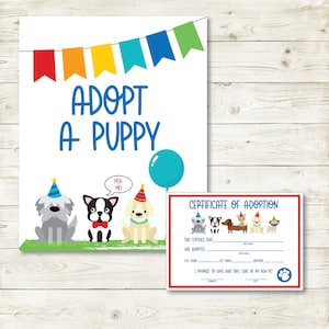 Pet Adoption Certificate And Sign, Puppy Party, Puppy Birthday Sign, Puppy Birthday Party, Instant Download, Printable, Digital, Boy