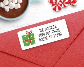 CHRISTMAS Address Labels, Green Present, Christmas return address labels, Christmas address stickers, Holiday stickers, Personalized