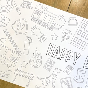 Fireman Party Coloring Table Runner, Firefighter Birthday Coloring Page ...