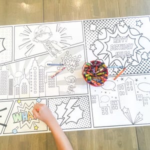 Super Hero Coloring Table Runner, Superhero Birthday Coloring Page, Superhero Giant Coloring Poster, Party Decorations, Coloring Table Cloth