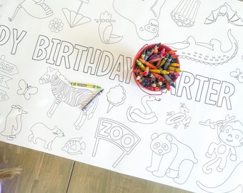 Zoo Party Coloring Table Runner, Zoo Birthday Coloring Page, Jungle Giant Coloring Poster, Party Decor, Coloring Table Cloth, Zoo