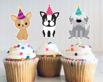 Puppy Party Cupcake Toppers, Puppy Happy Birthday Party, Puppy Cupcake Tops, Instant Download, Printable, Digital, Puppy Party, Dog Party