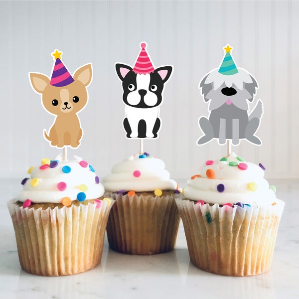 Puppy Party Cupcake Toppers, Puppy Happy Birthday Party, Puppy Cupcake Tops, Instant Download, Printable, Digital, Puppy Party, Dog Party