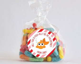 Valentine Goldfish Stickers, Personalized Valentine Stickers, Valentine Favor Stickers 2.5", Valentine Favor Stickers and treat Bags