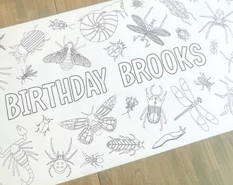 Insect Party Coloring Table Runner, Bugs Birthday Coloring Page, Insect Giant Coloring Poster, Party Decor, Coloring Table Cloth, Insects