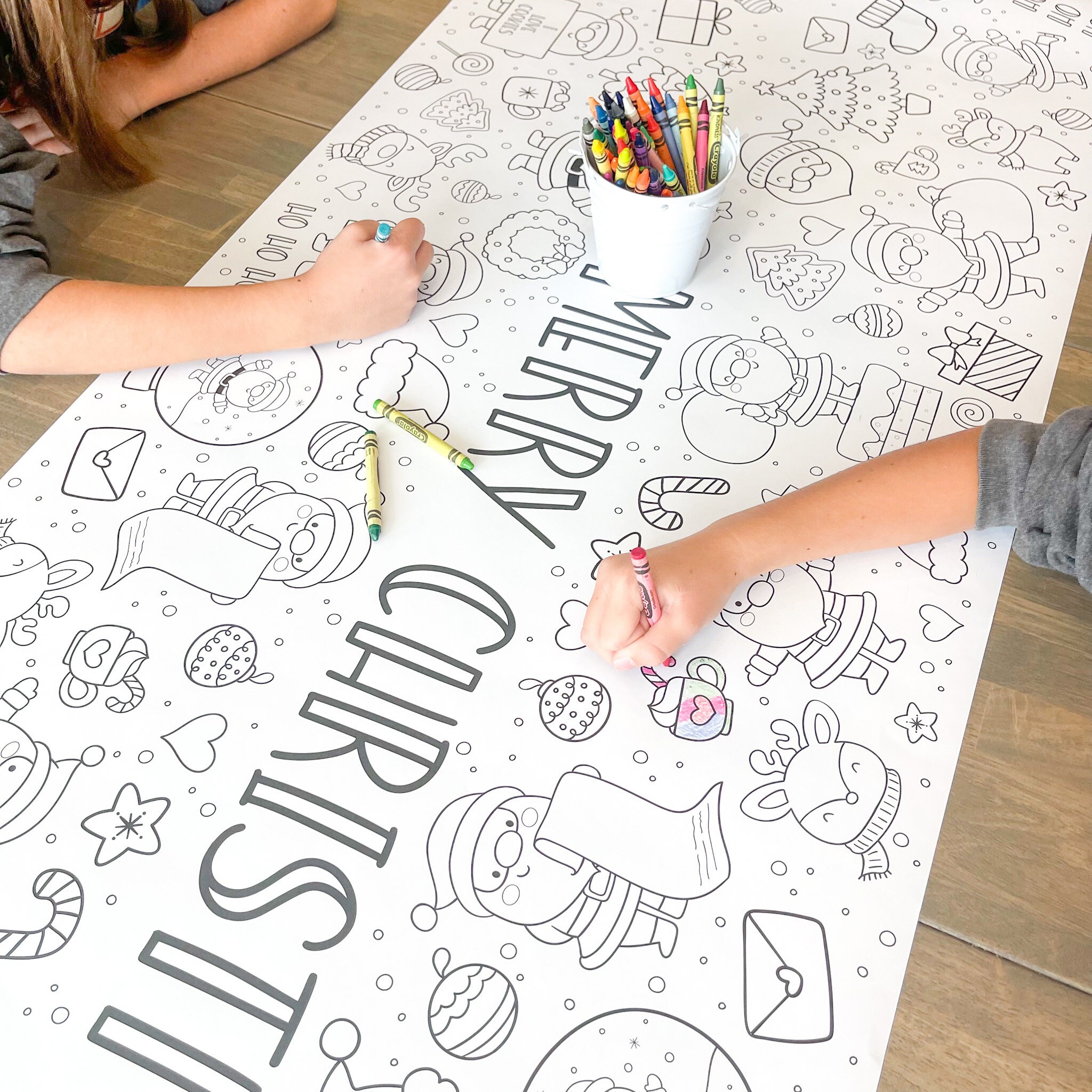 Santa Party Coloring Table Runner, Christmas Coloring Page, Santa ...