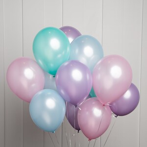 Unicorn Balloon Bouquet, Mix of 12 Latex Balloons in Pearl Pink, Light Blue, Mint and Purple  Balloons, Balloon Bouquet, Unicorn Party