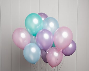 Unicorn Balloon Bouquet, Mix of 12 Latex Balloons in Pearl Pink, Light Blue, Mint and Purple  Balloons, Balloon Bouquet, Unicorn Party