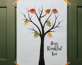Thankful Tree Poster and Stickers, Thanksgiving Poster, Thankful Poster, Thanksgiving Print, Thankful Tree, Gratitude Tree, Thankful Print