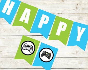 Video Game Happy Birthday Banner, EDITABLE, Video Game Birthday Party, Video Game Party, Instant Download, Printable, Personalize with Corjl