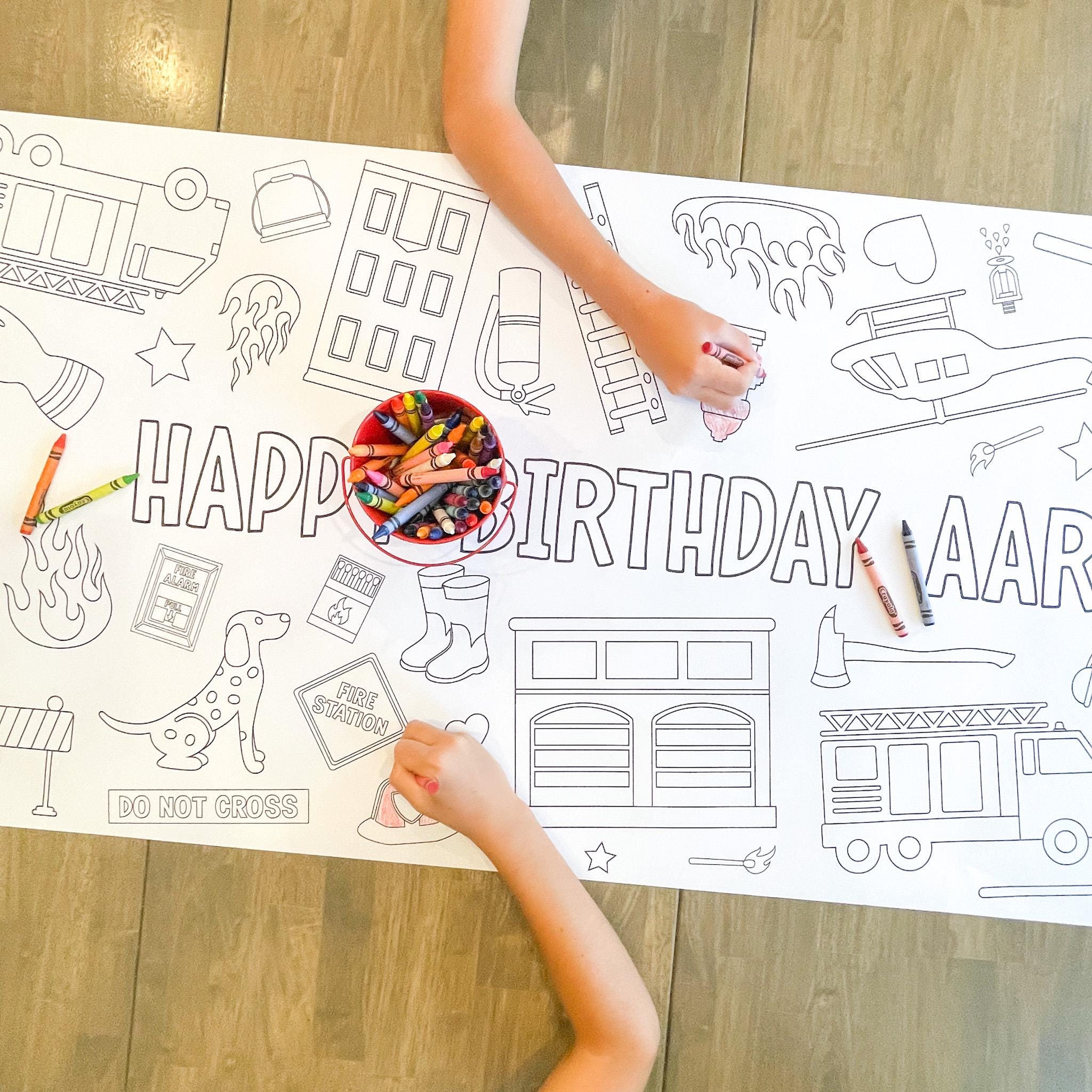 Fireman Party Coloring Table Runner, Firefighter Birthday Coloring Page ...