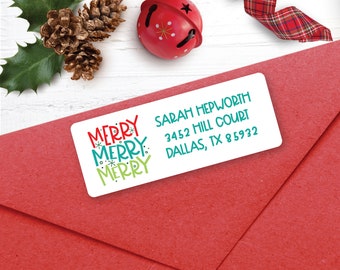 CHRISTMAS Address Labels, Merry Merry Merry, Christmas return address labels, Christmas address stickers, Holiday stickers, Personalized